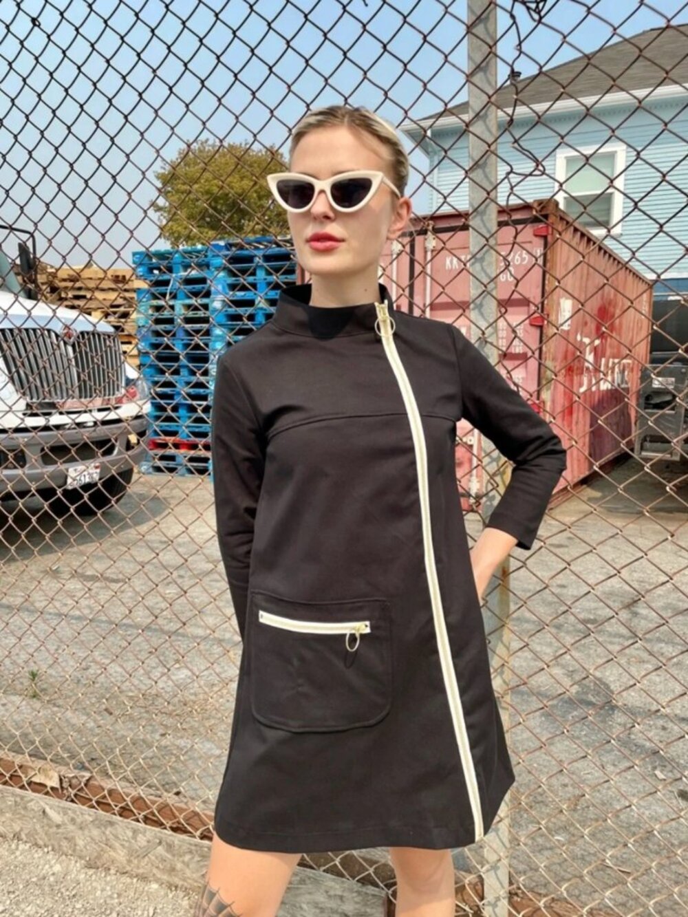 Nooworks Art Teacher Dress Black Mini Asymmetrical Zippers Size 4X